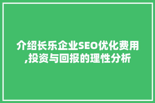 介绍长乐企业SEO优化费用,投资与回报的理性分析