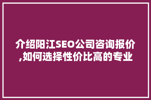 介绍阳江SEO公司咨询报价,如何选择性价比高的专业服务