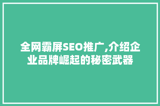 全网霸屏SEO推广,介绍企业品牌崛起的秘密武器