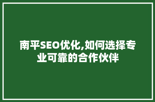 南平SEO优化,如何选择专业可靠的合作伙伴