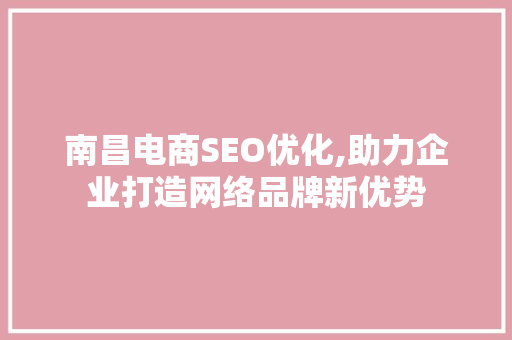 南昌电商SEO优化,助力企业打造网络品牌新优势