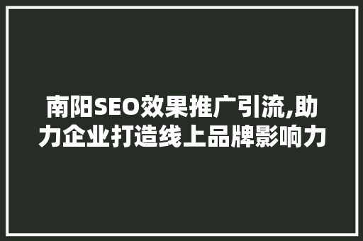 南阳SEO效果推广引流,助力企业打造线上品牌影响力