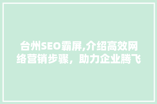 台州SEO霸屏,介绍高效网络营销步骤，助力企业腾飞
