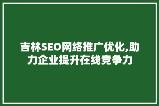 吉林SEO网络推广优化,助力企业提升在线竞争力