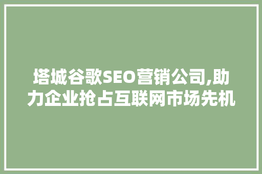 塔城谷歌SEO营销公司,助力企业抢占互联网市场先机