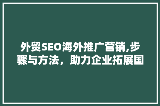 外贸SEO海外推广营销,步骤与方法，助力企业拓展国际市场