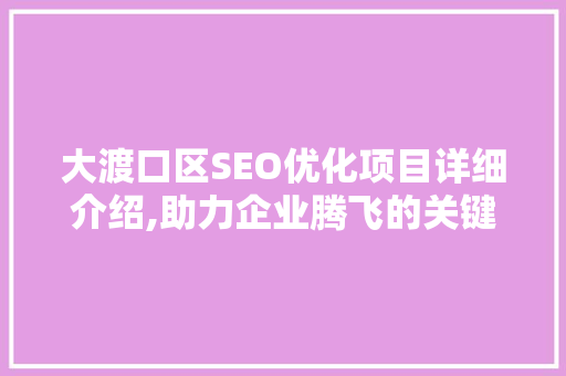 大渡口区SEO优化项目详细介绍,助力企业腾飞的关键一步