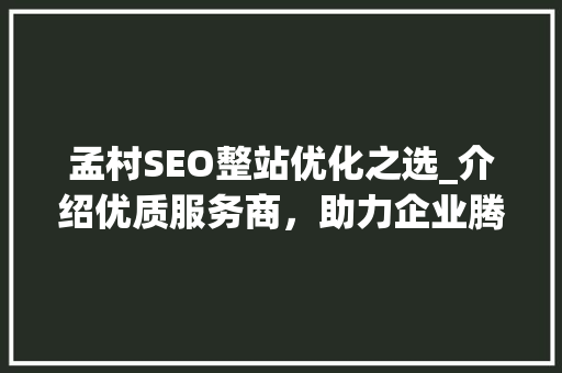 孟村SEO整站优化之选_介绍优质服务商，助力企业腾飞