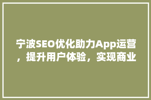 宁波SEO优化助力App运营，提升用户体验，实现商业价值最大化