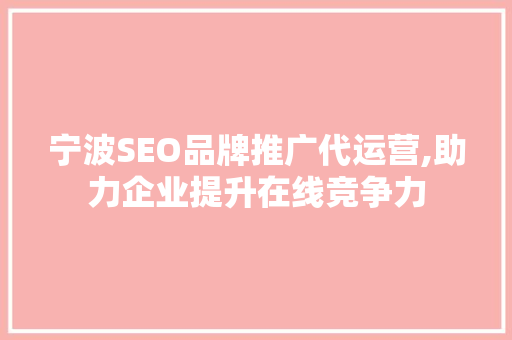 宁波SEO品牌推广代运营,助力企业提升在线竞争力