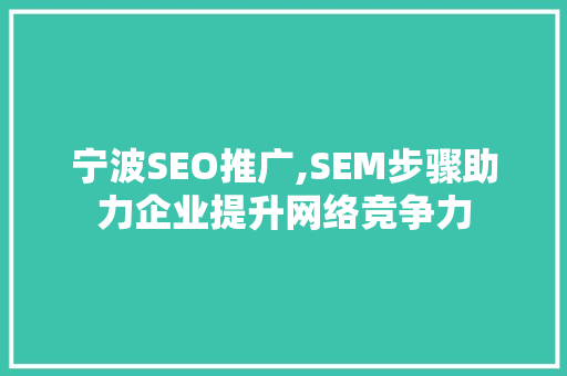 宁波SEO推广,SEM步骤助力企业提升网络竞争力