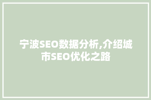 宁波SEO数据分析,介绍城市SEO优化之路
