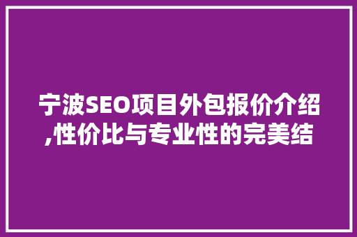 宁波SEO项目外包报价介绍,性价比与专业性的完美结合