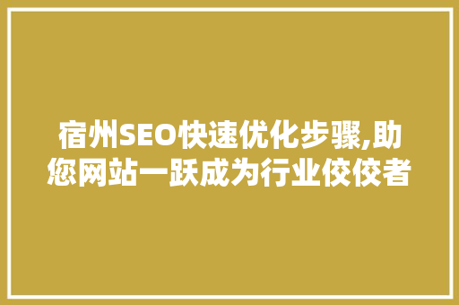 宿州SEO快速优化步骤,助您网站一跃成为行业佼佼者