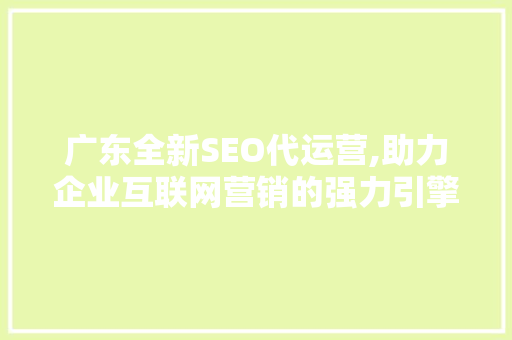 广东全新SEO代运营,助力企业互联网营销的强力引擎