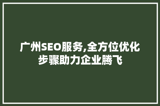广州SEO服务,全方位优化步骤助力企业腾飞