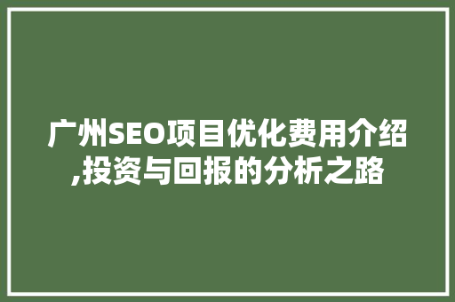 广州SEO项目优化费用介绍,投资与回报的分析之路