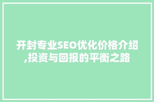 开封专业SEO优化价格介绍,投资与回报的平衡之路