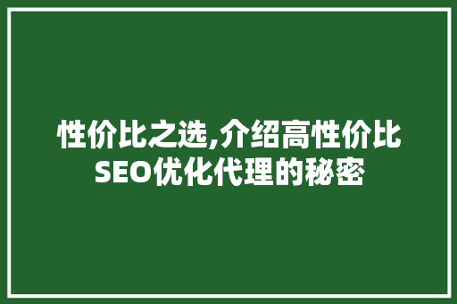 性价比之选,介绍高性价比SEO优化代理的秘密