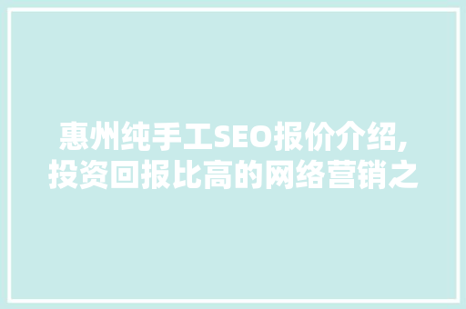 惠州纯手工SEO报价介绍,投资回报比高的网络营销之路