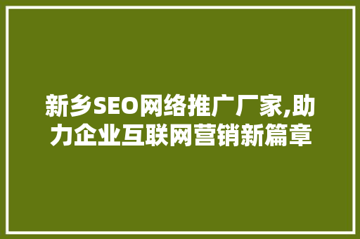 新乡SEO网络推广厂家,助力企业互联网营销新篇章