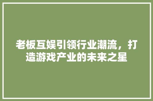 老板互娱引领行业潮流，打造游戏产业的未来之星
