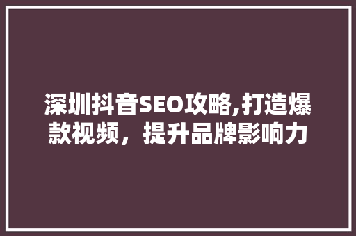 深圳抖音SEO攻略,打造爆款视频，提升品牌影响力