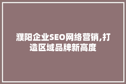 濮阳企业SEO网络营销,打造区域品牌新高度