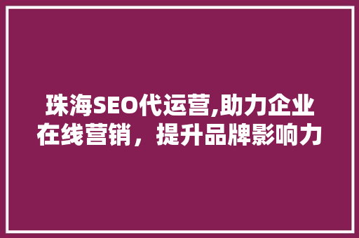 珠海SEO代运营,助力企业在线营销，提升品牌影响力