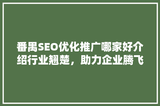 番禺SEO优化推广哪家好介绍行业翘楚，助力企业腾飞