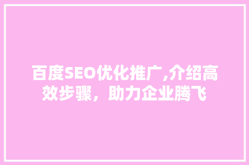 百度SEO优化推广,介绍高效步骤，助力企业腾飞