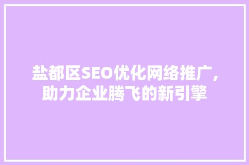 盐都区SEO优化网络推广,助力企业腾飞的新引擎