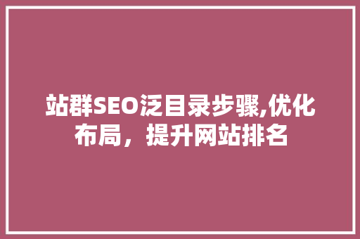 站群SEO泛目录步骤,优化布局，提升网站排名