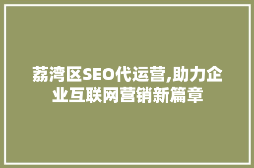 荔湾区SEO代运营,助力企业互联网营销新篇章