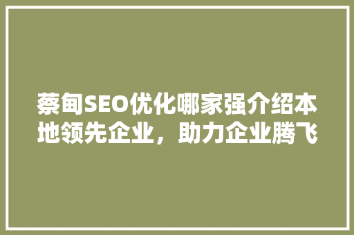 蔡甸SEO优化哪家强介绍本地领先企业，助力企业腾飞