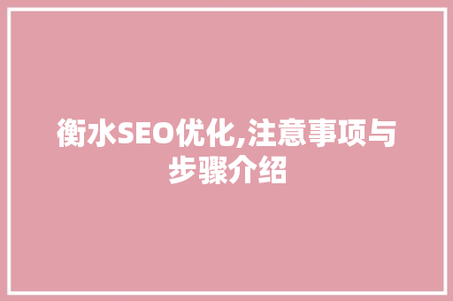 衡水SEO优化,注意事项与步骤介绍
