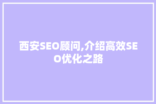 西安SEO顾问,介绍高效SEO优化之路
