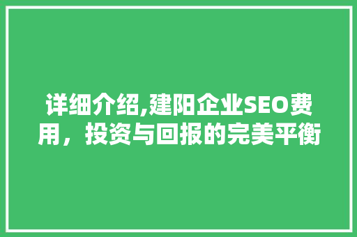 详细介绍,建阳企业SEO费用，投资与回报的完美平衡