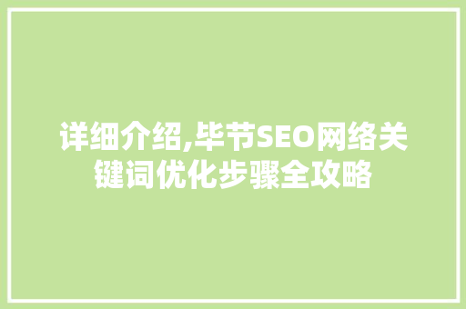 详细介绍,毕节SEO网络关键词优化步骤全攻略