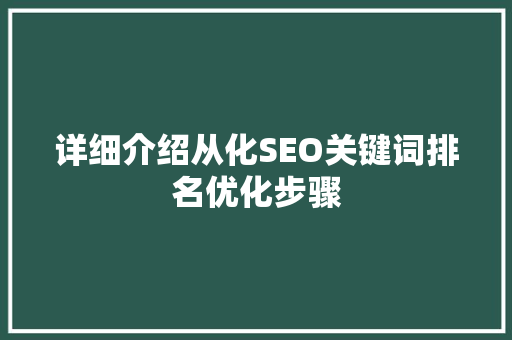 详细介绍从化SEO关键词排名优化步骤