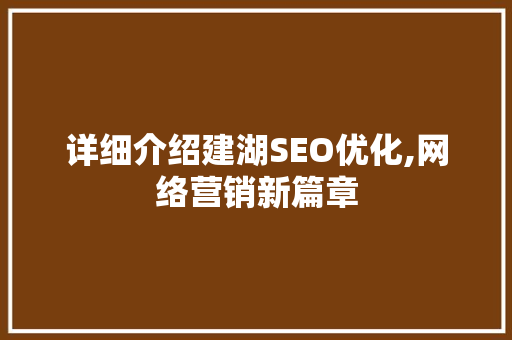详细介绍建湖SEO优化,网络营销新篇章