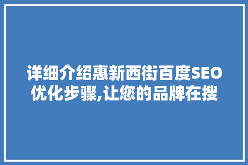 详细介绍惠新西街百度SEO优化步骤,让您的品牌在搜索中脱颖而出