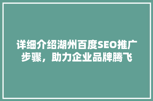 详细介绍湖州百度SEO推广步骤，助力企业品牌腾飞