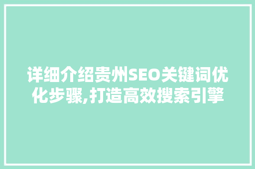 详细介绍贵州SEO关键词优化步骤,打造高效搜索引擎营销方法