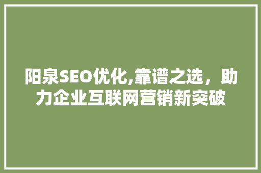 阳泉SEO优化,靠谱之选，助力企业互联网营销新突破