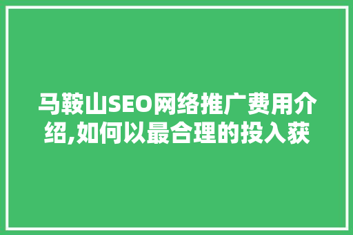 马鞍山SEO网络推广费用介绍,如何以最合理的投入获取最佳效果