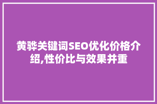 黄骅关键词SEO优化价格介绍,性价比与效果并重