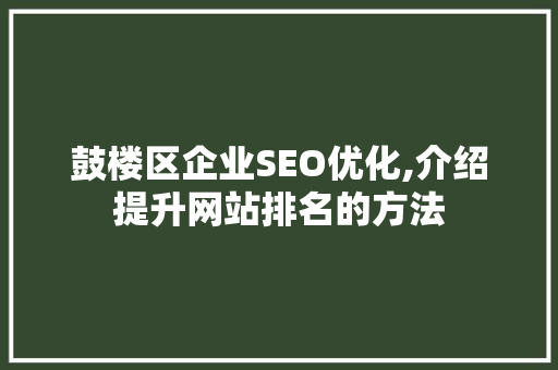 鼓楼区企业SEO优化,介绍提升网站排名的方法