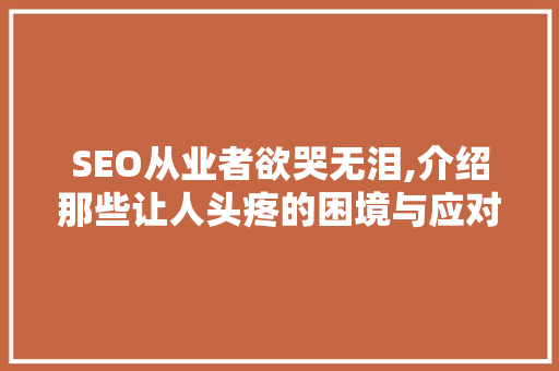SEO从业者欲哭无泪,介绍那些让人头疼的困境与应对步骤