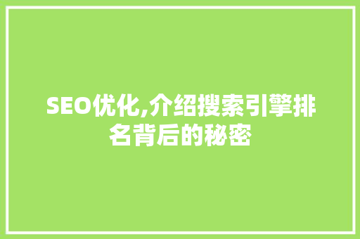 SEO优化,介绍搜索引擎排名背后的秘密